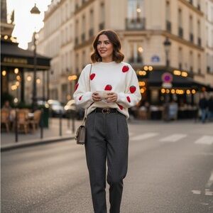 DAVI & DANI Cream White Women's Trousers with Strawberry Details NWT